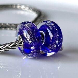 TROLLBEADS Milky Way Bead #1 LAA 925 NEW! Blue w Smattering of Silver Pearls $ea